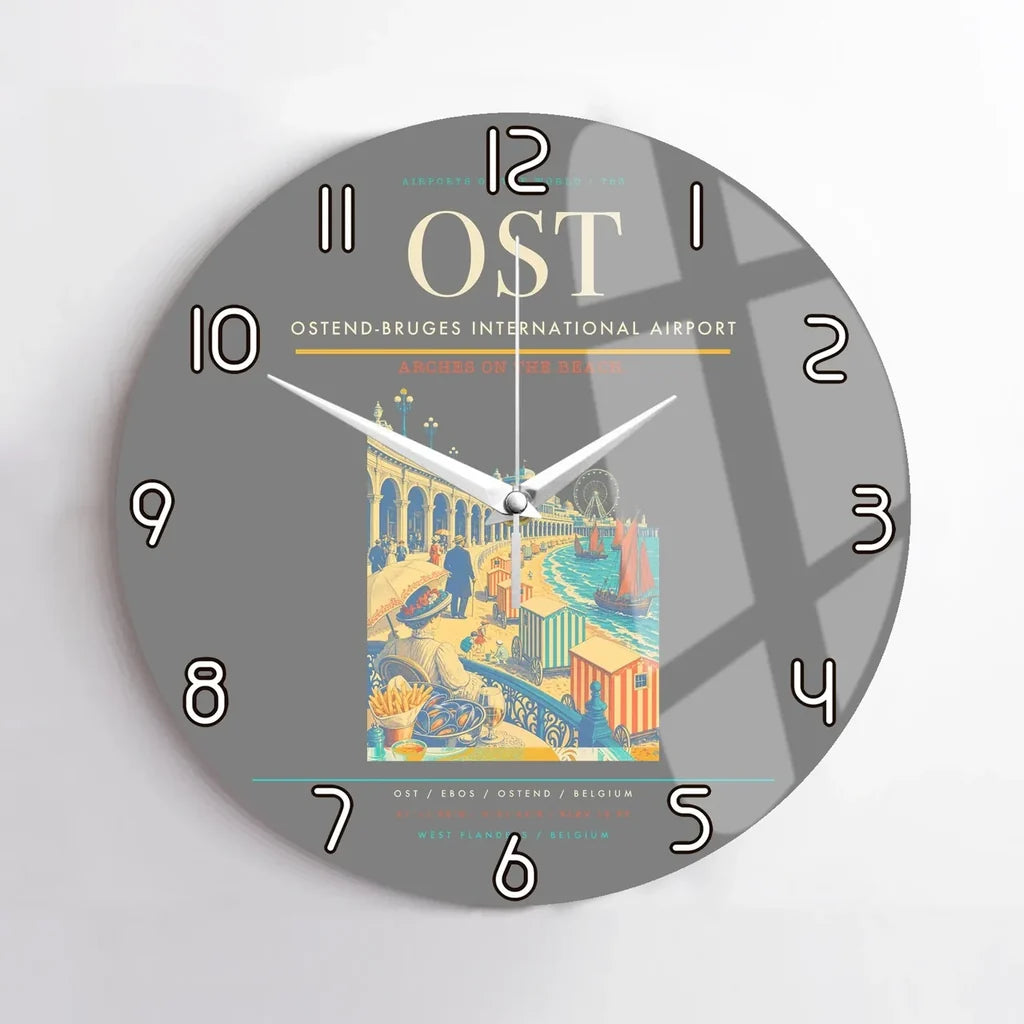 Ostend-Bruges International Airport (OST) design on gray no frame wall clock