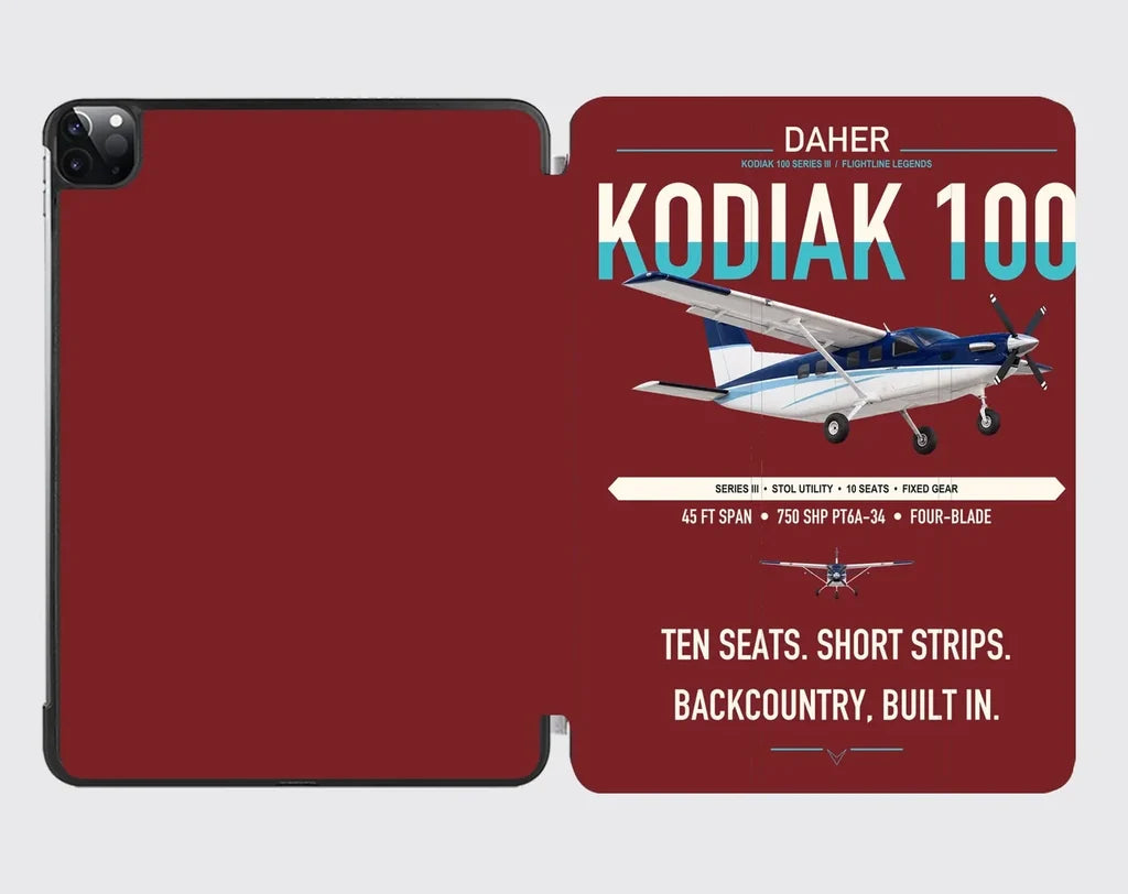 Daher Kodiak 100 Series III design on dark red ipad tablet case