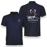Thumbnail for Kawasaki C-2 design on navy blue double-side polo t-shirt, double-side print