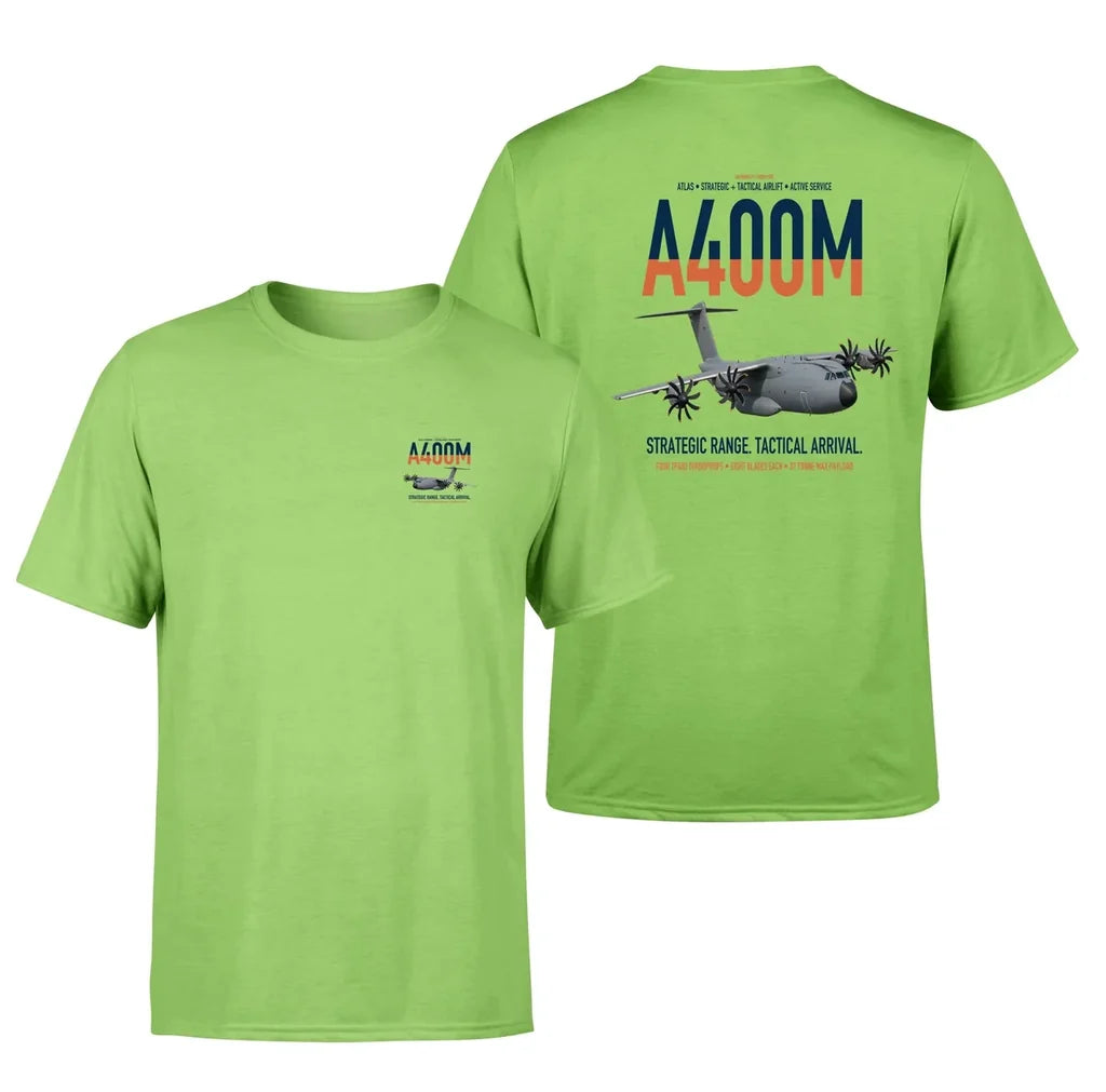 Airbus A400M Atlas design on light green t-shirt, double-side print