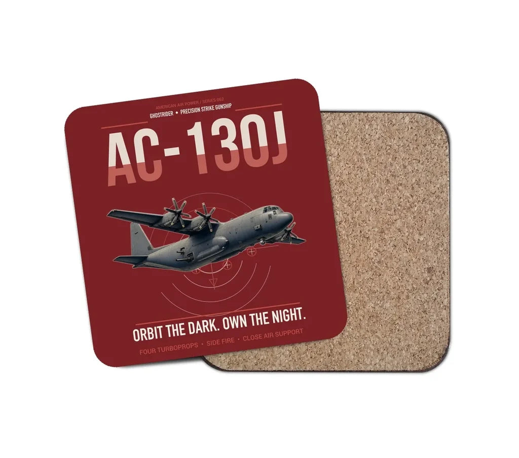 AC-130J Ghostrider design on dark red 1 piece coaster