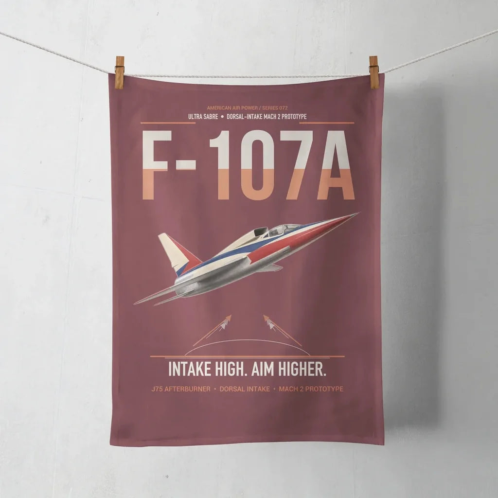 F-107A Ultra Sabre design on dark red towel