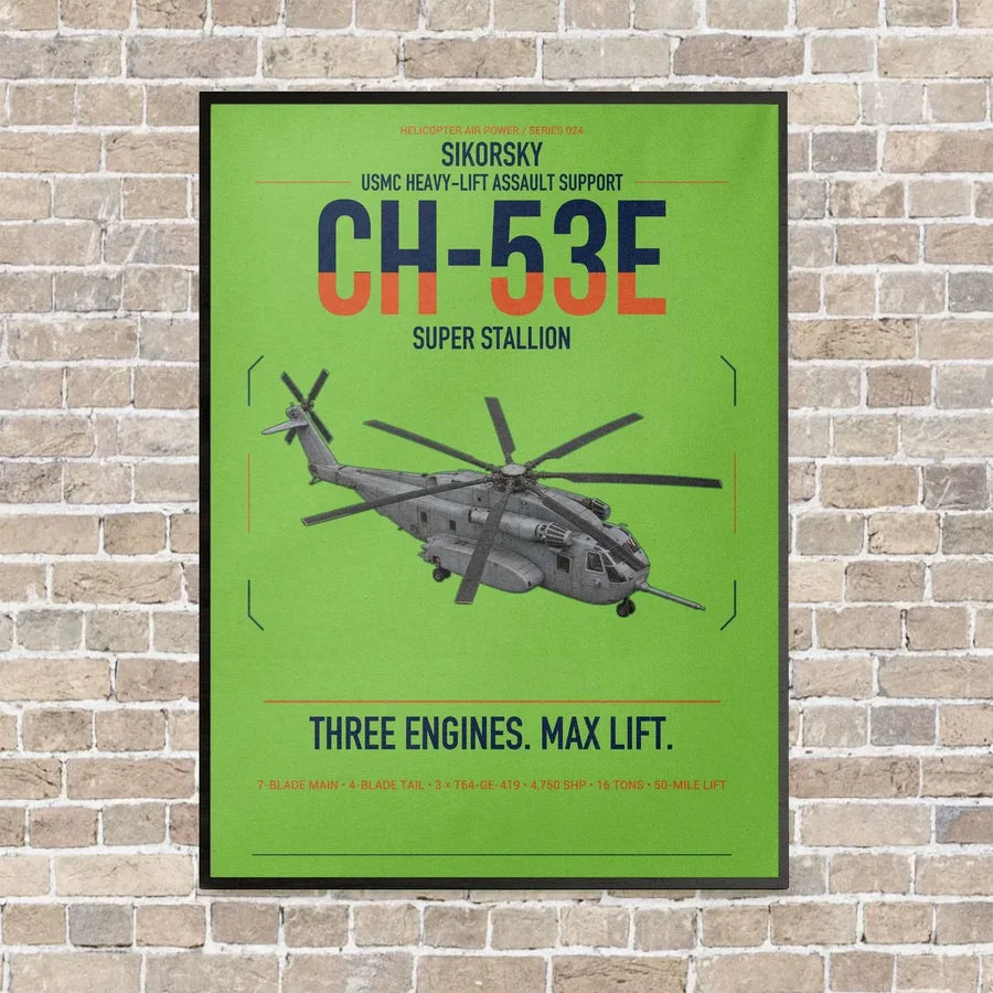 Sikorsky CH-53E Super Stallion vertical canvas print - framed - light green background