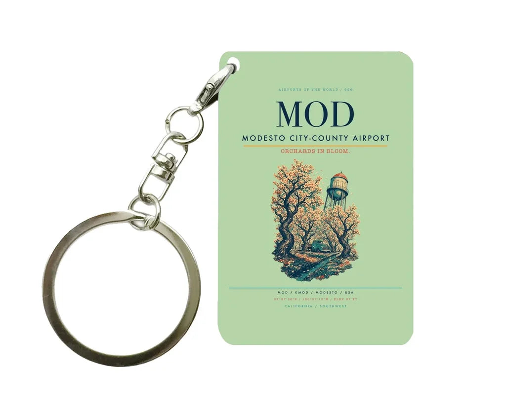 Modesto City-County Airport (MOD) design on light green key chain