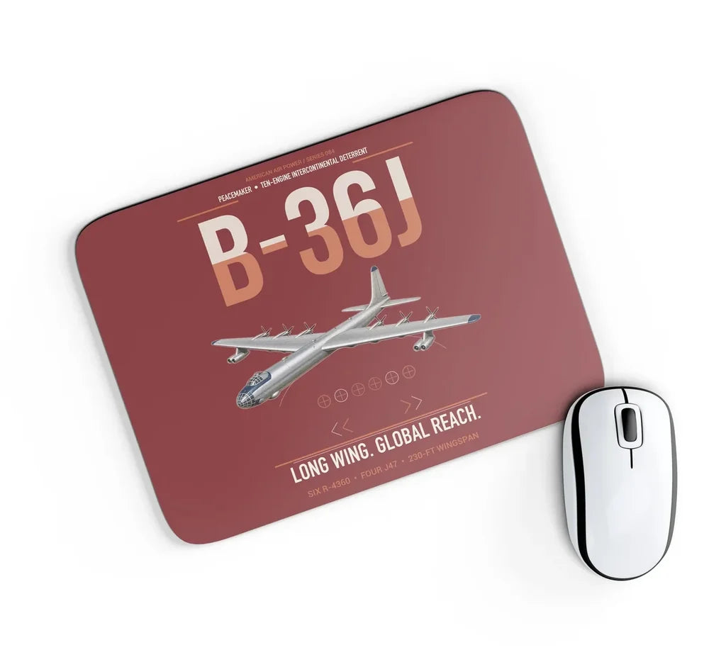 B-36J Peacemaker design on dark red rectangle mouse pad