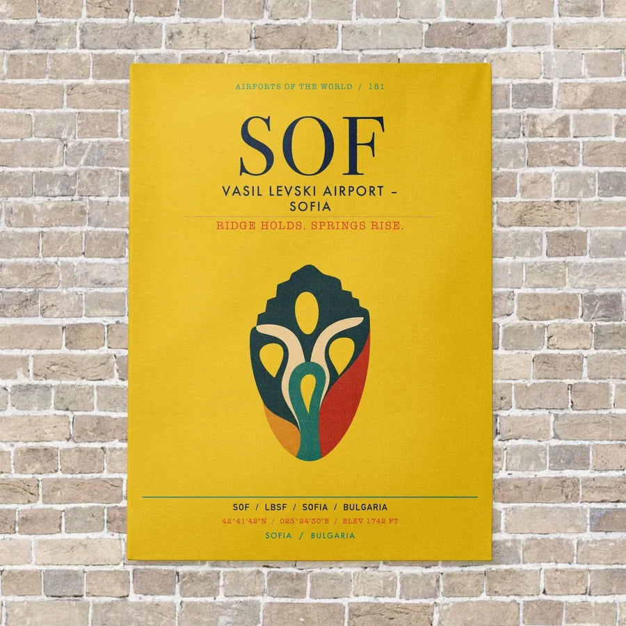 Vasil Levski Airport Sofia SOF vertical canvas print - no frame - yellow background
