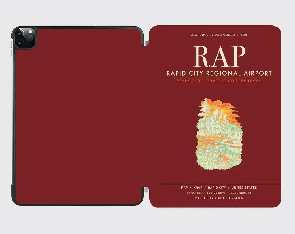 Rapid City Regional Airport (RAP) design on dark red ipad tablet case