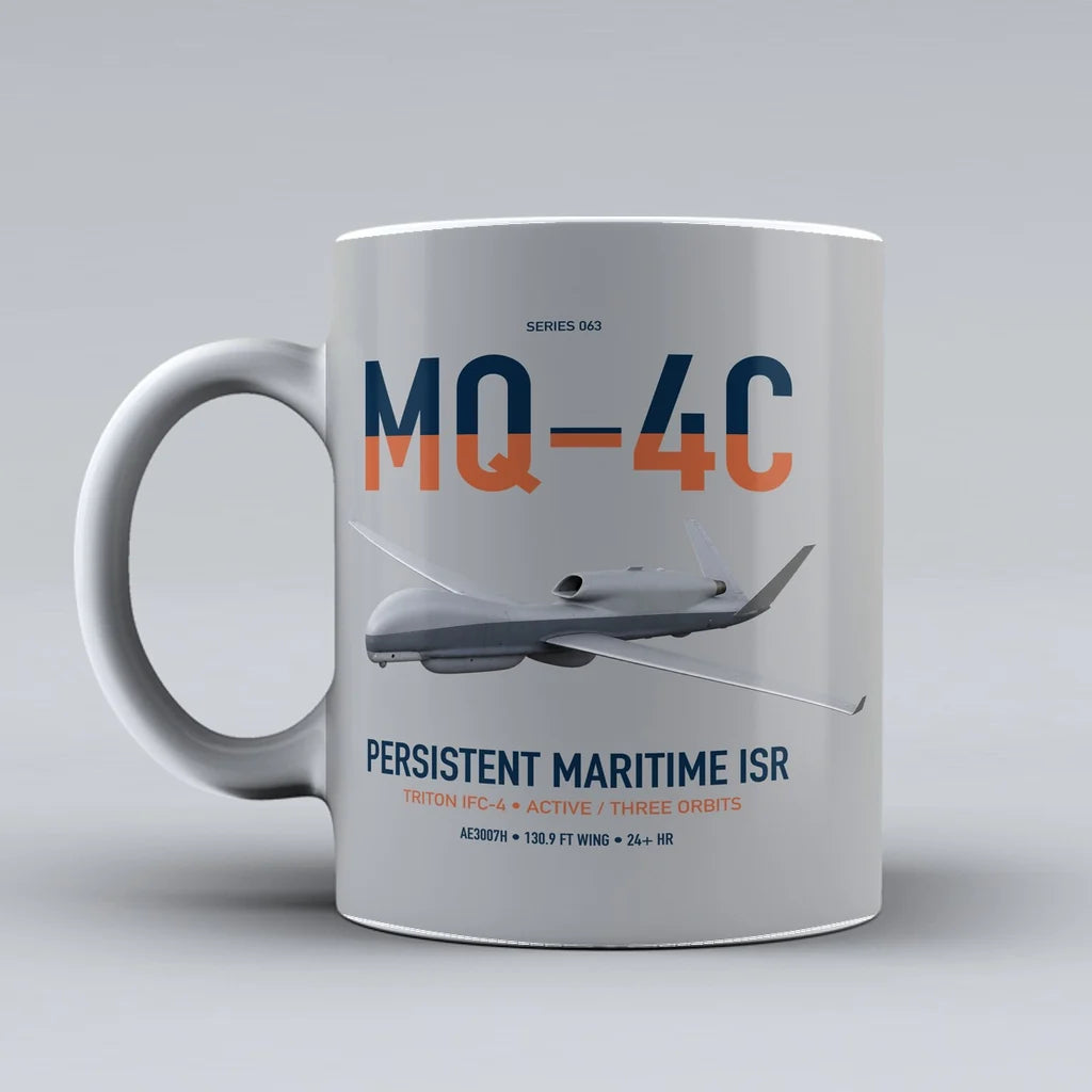 MQ-4C Triton IFC-4 design on light gray ceramic mug, double-side print
