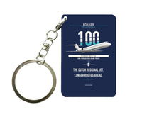 Thumbnail for Fokker 100 design on navy blue designed key chain, double-side print