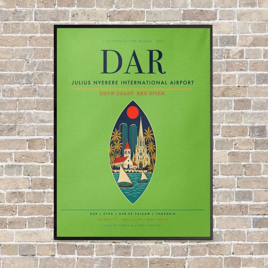 Julius Nyerere International Airport DAR vertical canvas print - framed - light green background