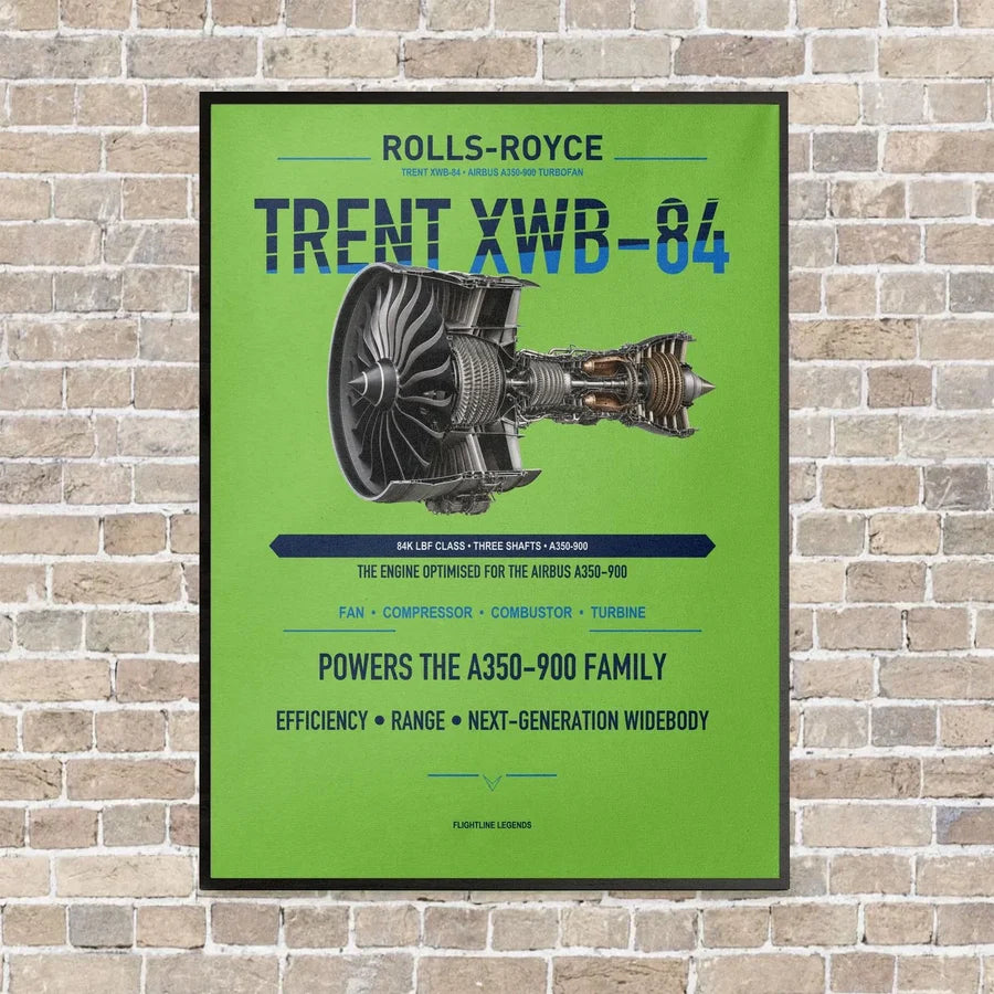 TRENT XWB-84 vertical canvas print - framed - light green background