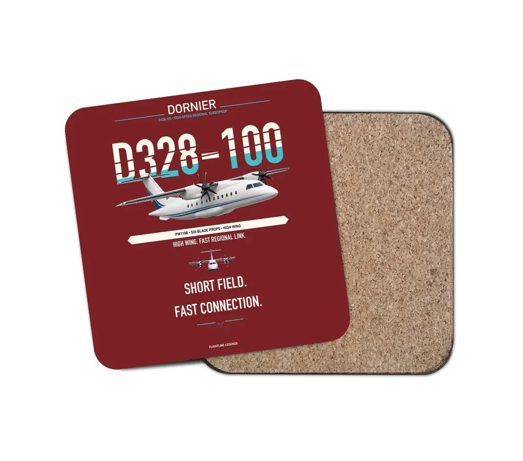 Dornier D328-100 design on dark red 1 piece coaster