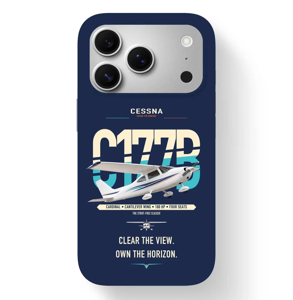 Cessna 177B Cardinal design on navy blue magsafe iphone case, for iPhone 17 Pro