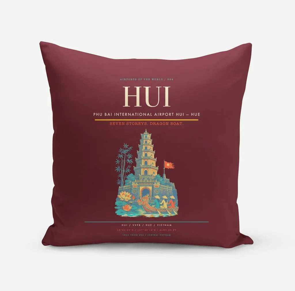 Phu Bai International Airport (HUI) design on dark red pillow