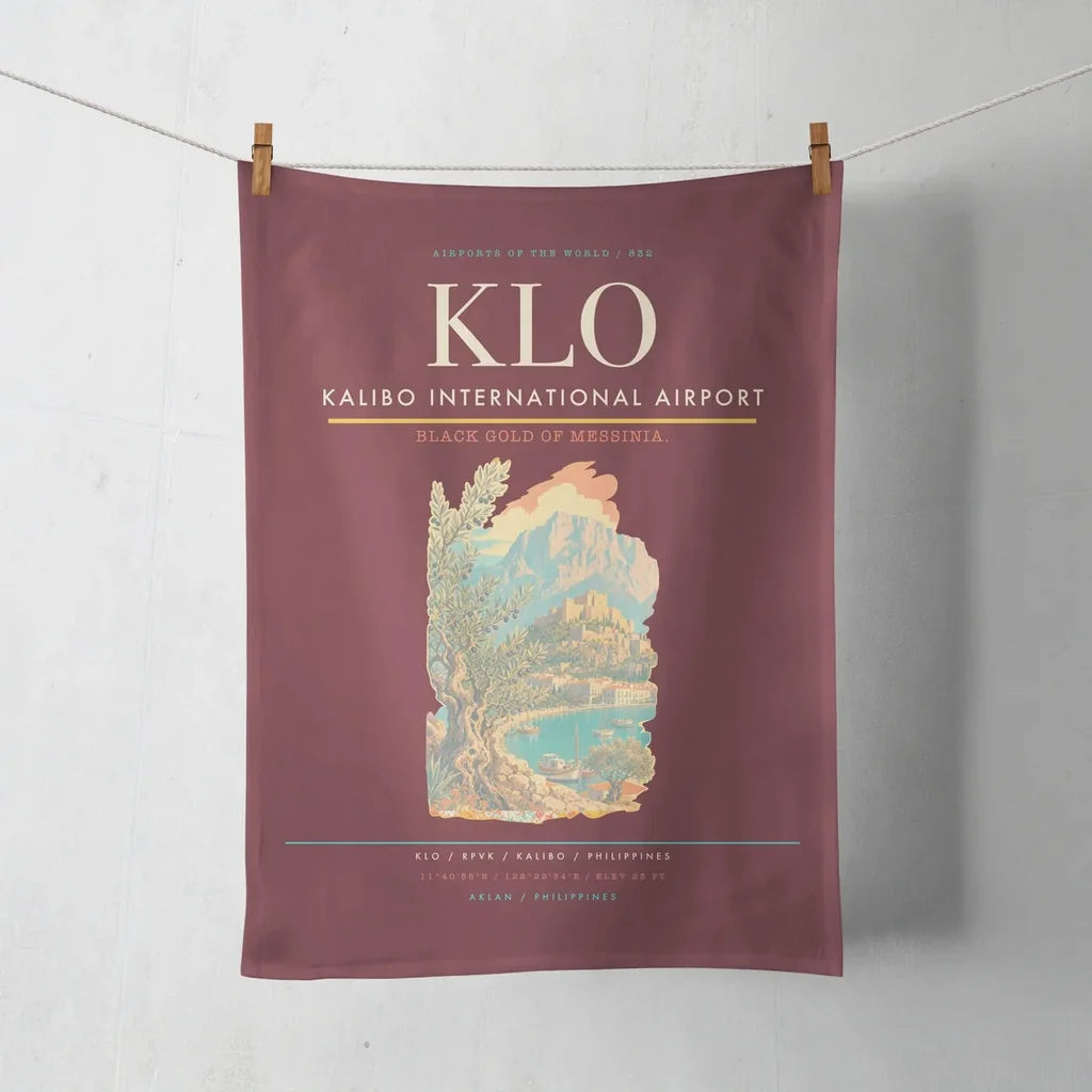Kalibo International Airport (KLO) design on dark red towel