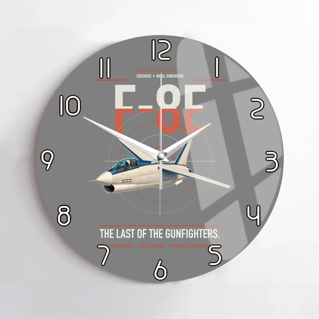 F-8E Crusader design on gray no frame wall clock