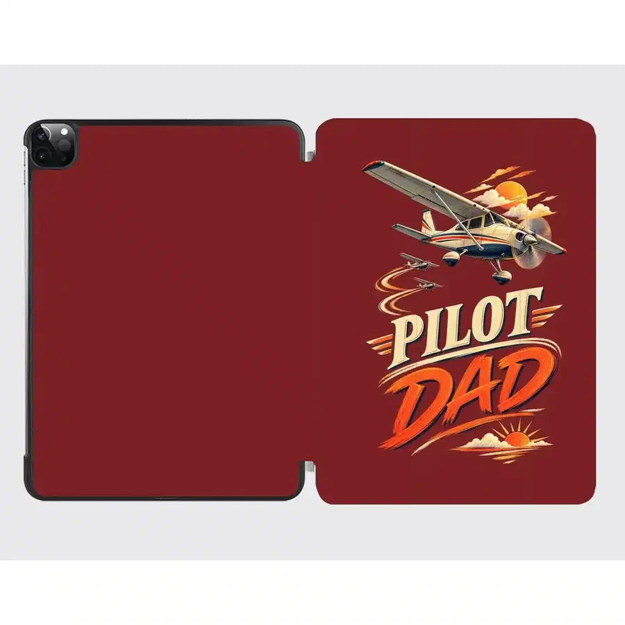 Pilot Dad design on dark red ipad tablet case