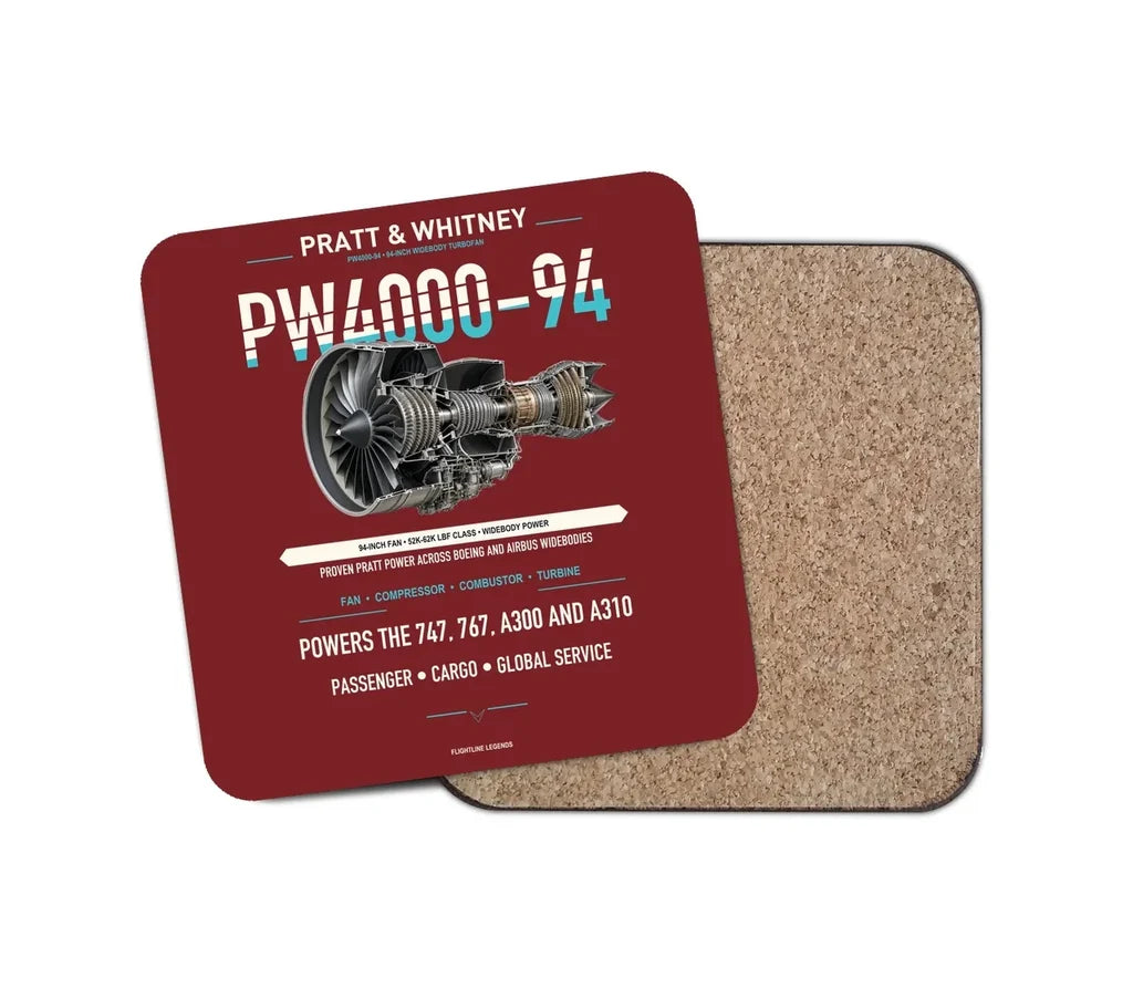 PW4000-94 design on dark red 1 piece coaster