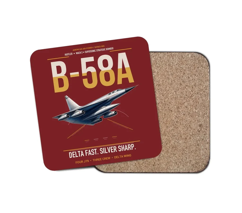 B-58A Hustler design on dark red 1 piece coaster