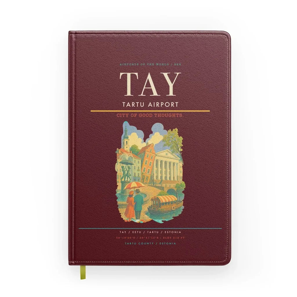 Tartu Airport (TAY) design on dark red notebook