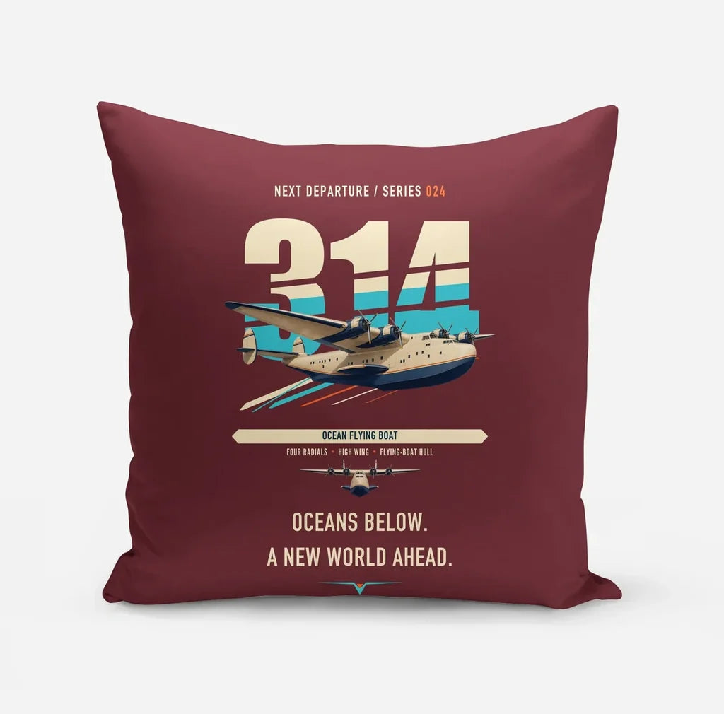 Boeing 314 Clipper design on dark red pillow