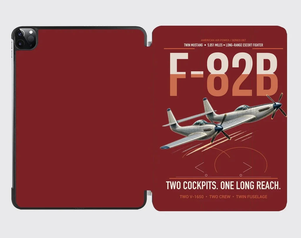 F-82B Twin Mustang design on dark red ipad tablet case