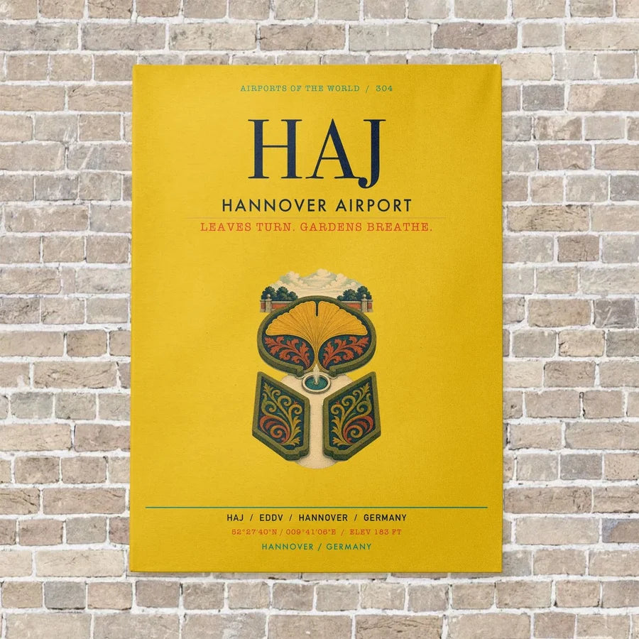 Hannover Airport HAJ vertical canvas print - no frame - yellow background