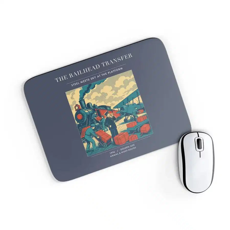 VINTAGE G4485 - The Railhead Transfer - Designed Mouse Pads design on navyblue rectangle