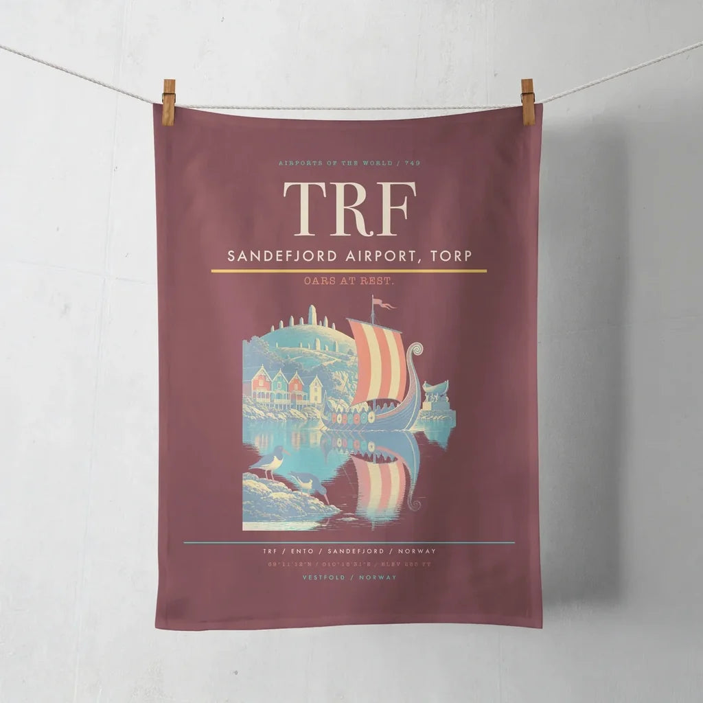 Sandefjord Airport, Torp (TRF) design on dark red towel