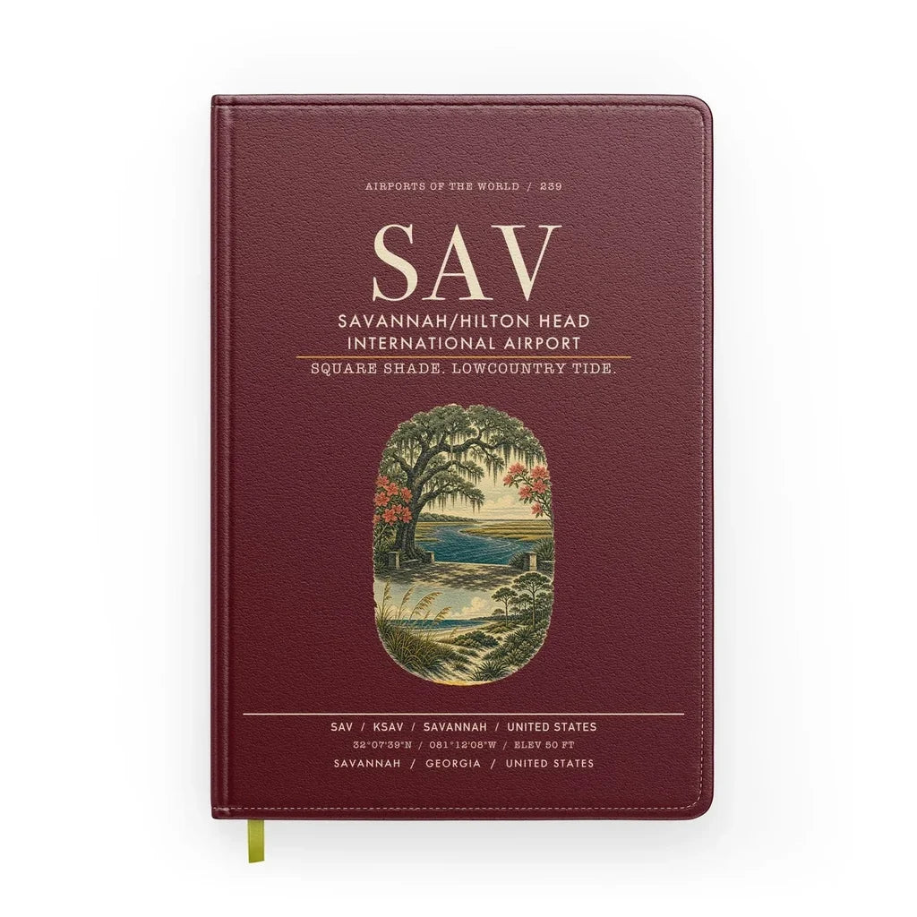 Savannah-Hilton Head International Airport (SAV) design on dark red notebook