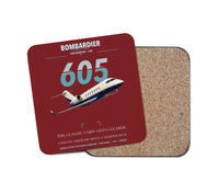 Thumbnail for Bombardier Challenger 605 design on dark red 1 piece coaster