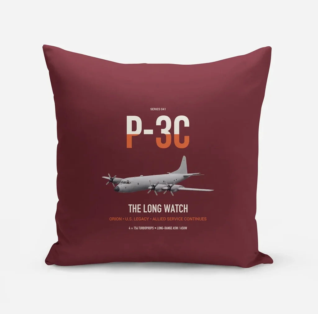 P-3C Orion design on dark red pillow