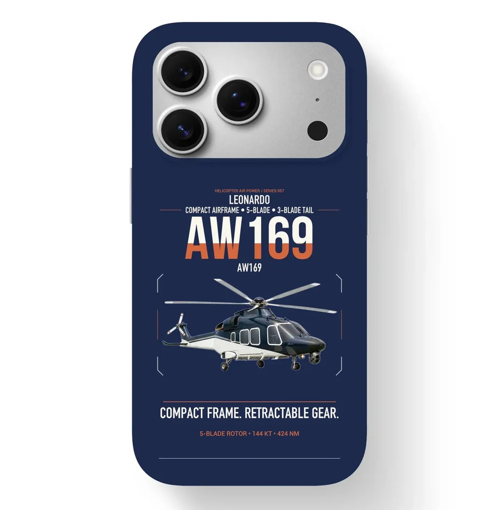 Leonardo AW169 design on navy blue magsafe iphone case, for iPhone 17 Pro