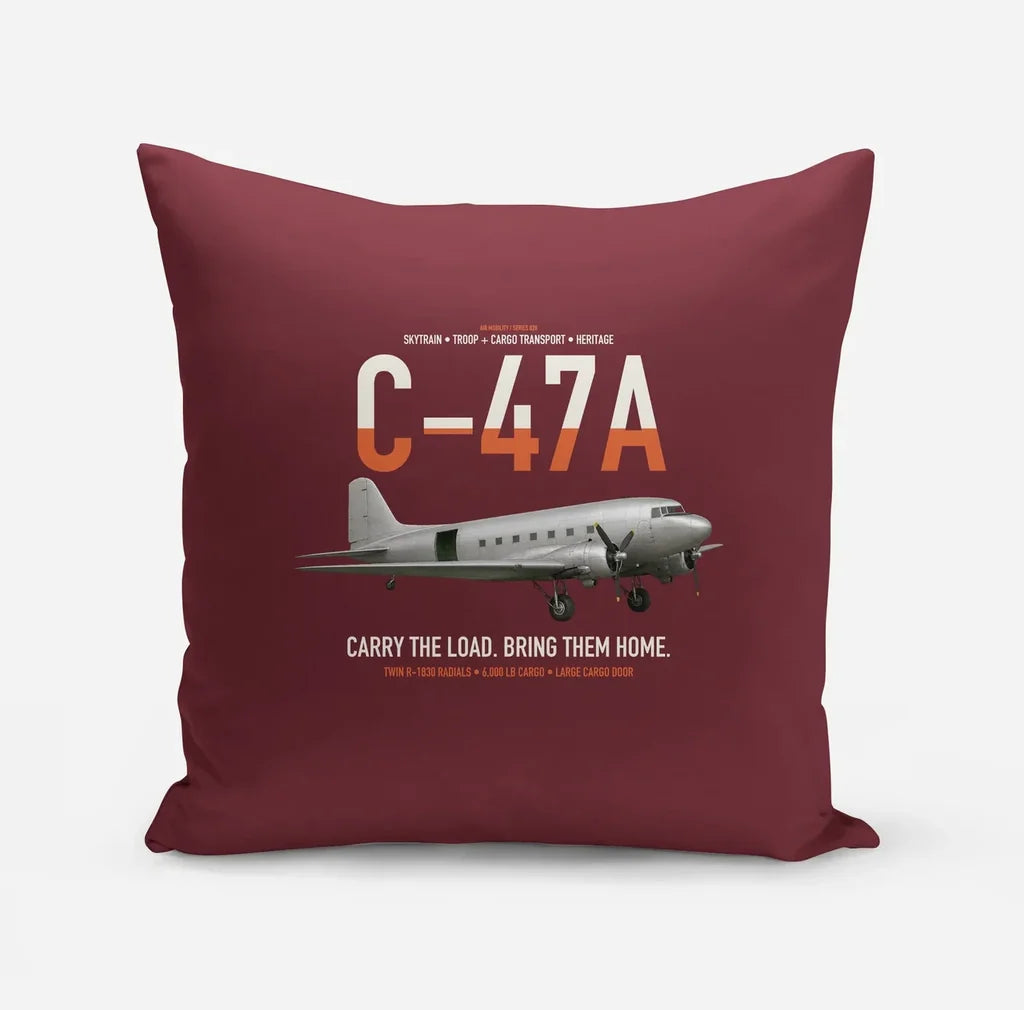 C-47A Skytrain design on dark red pillow