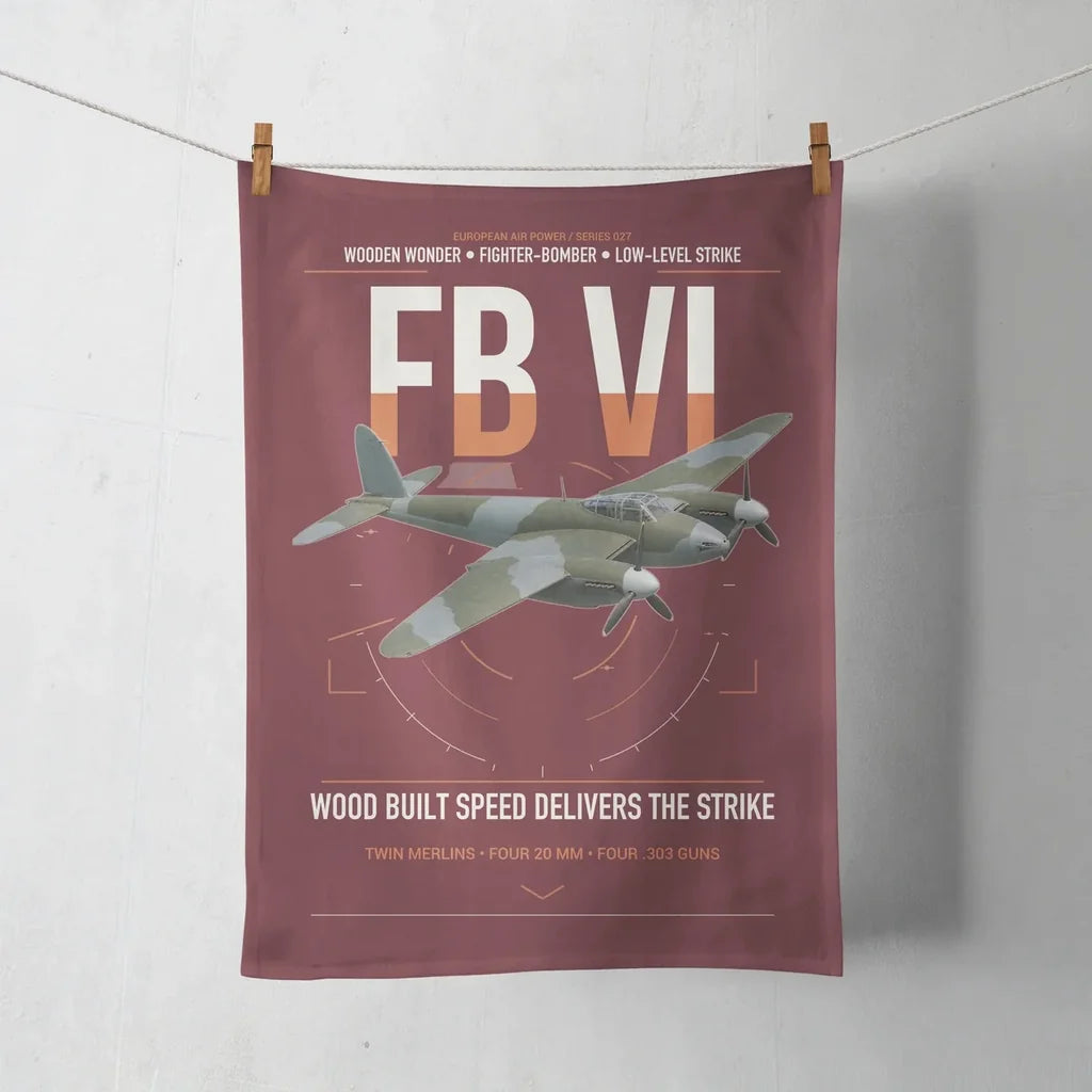 de Havilland Mosquito FB VI design on dark red towel