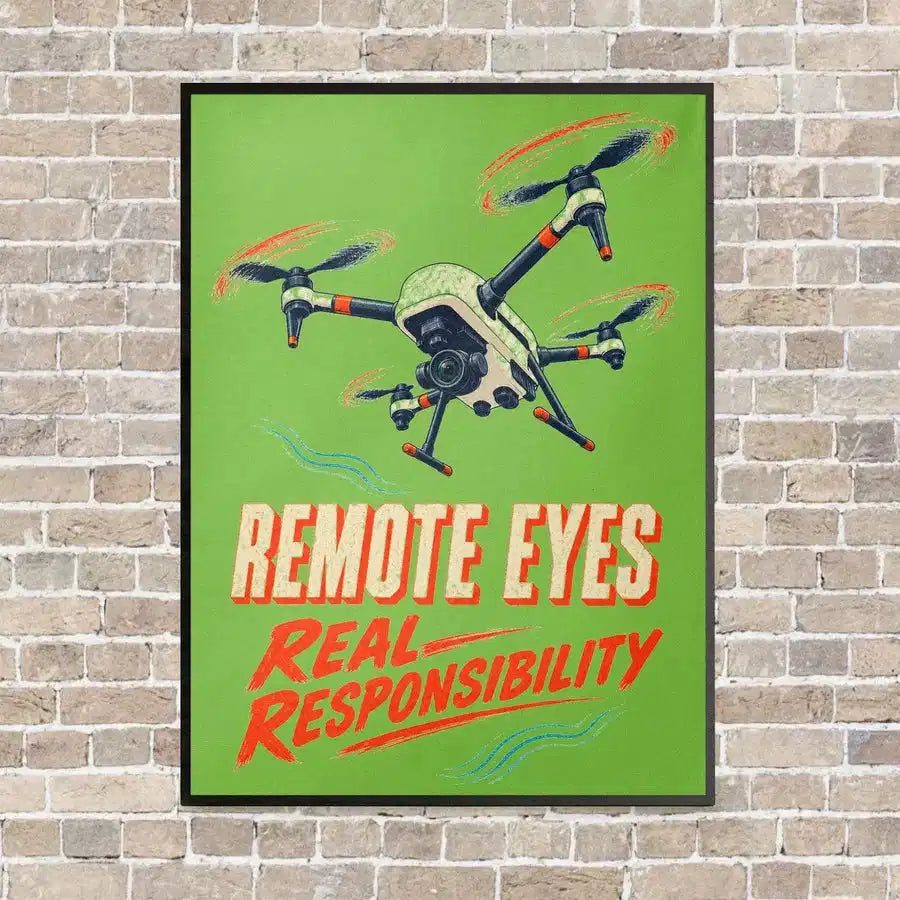 Remote Eyes Real Responsibility vertical canvas print - framed - light green background