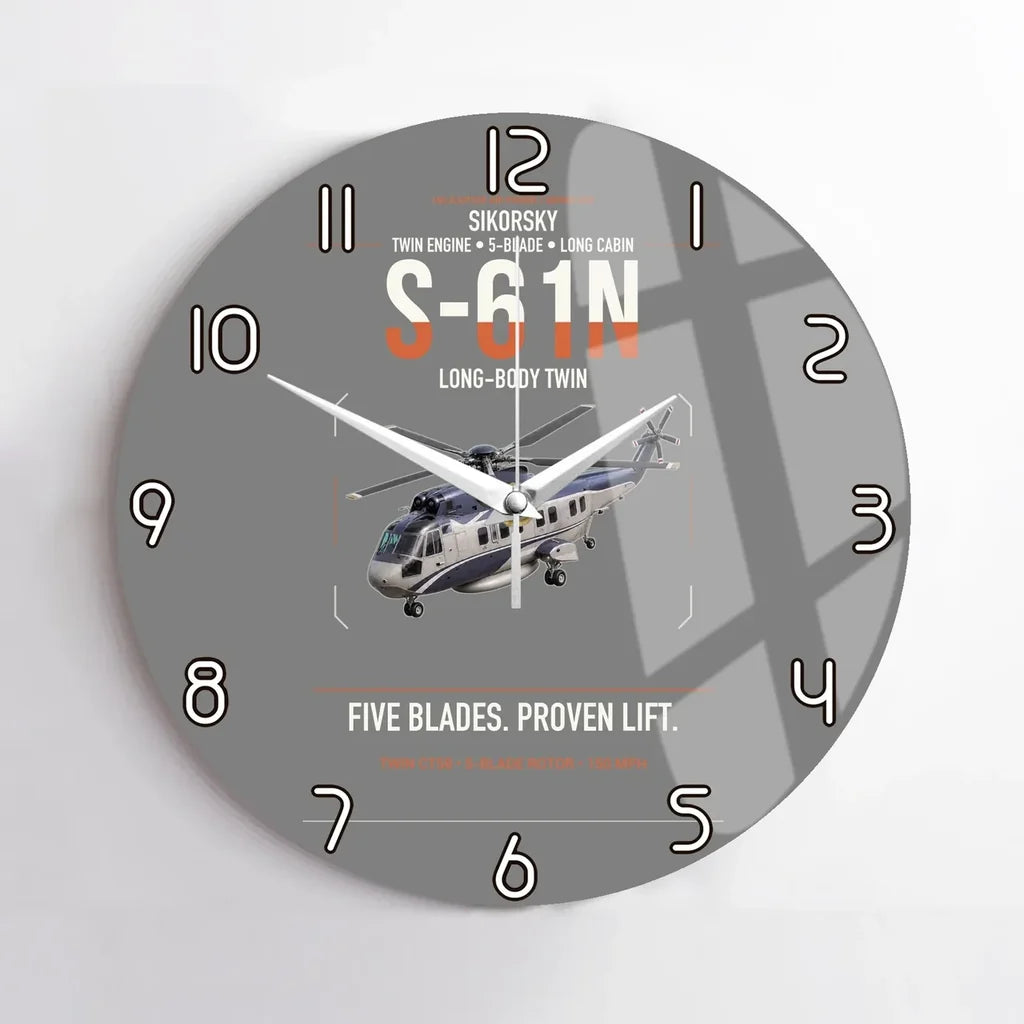 Sikorsky S-61N design on gray no frame wall clock
