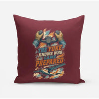 Thumbnail for The Yoke Knows Who Came Prepared design on dark red pillow