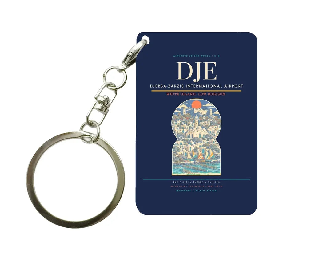 Djerba-Zarzis International Airport DJE Key Chain design on navy blue key chain
