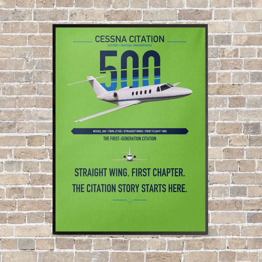 Cessna Citation 500 - Citation I vertical canvas print - framed - light green background