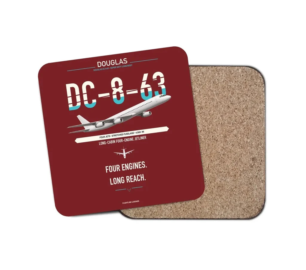 Douglas DC-8-63 design on dark red 1 piece coaster