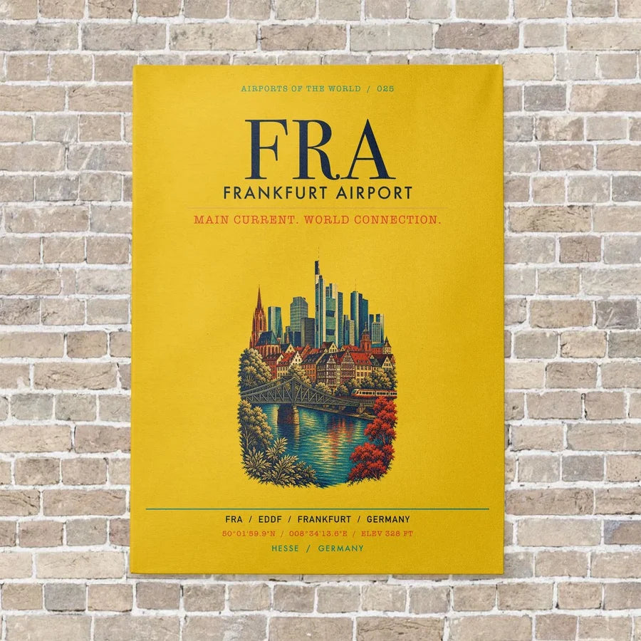 Frankfurt Airport FRA vertical canvas print - no frame - yellow background