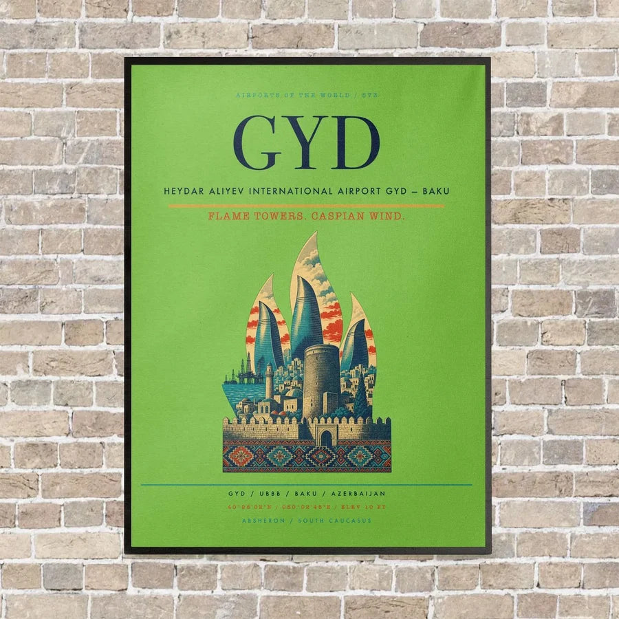 Heydar Aliyev International Airport GYD — Baku vertical canvas print - framed - light green background