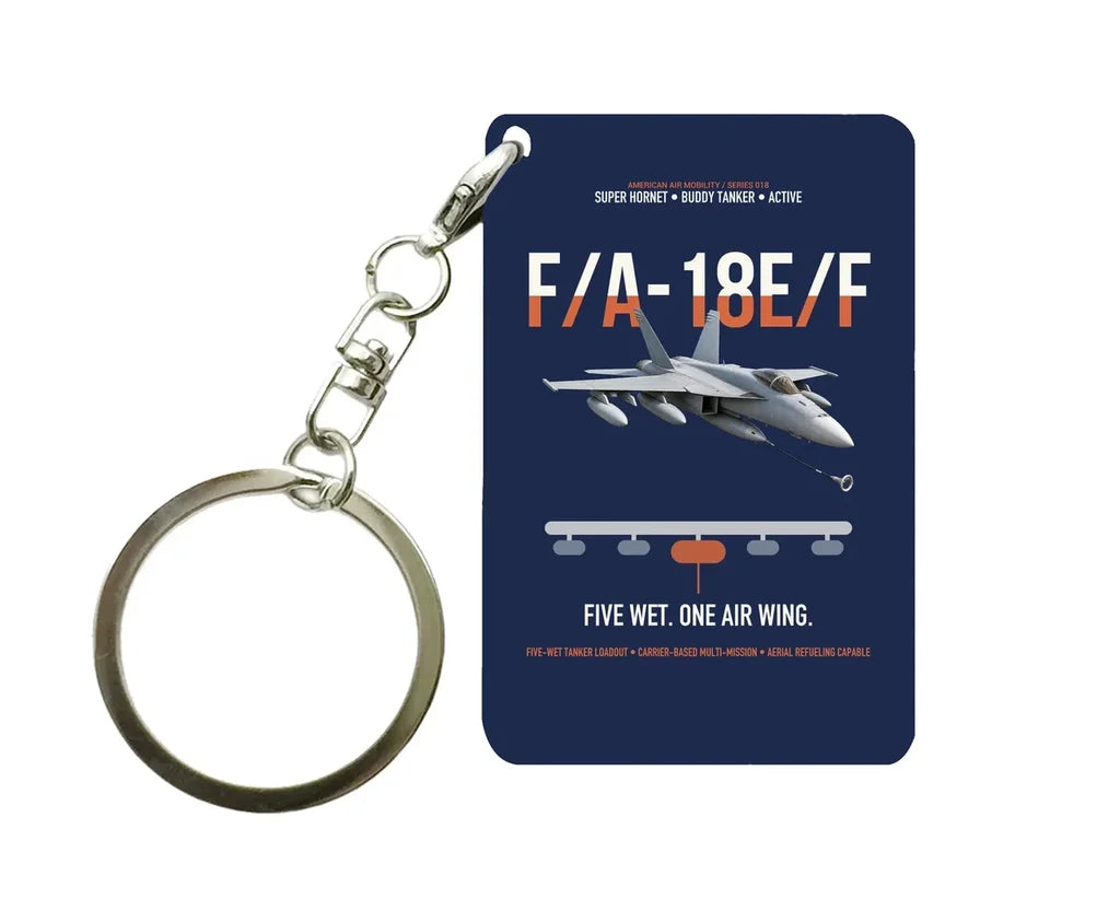 F A-18E F Buddy Tanker design on navy blue designed key chain, double-side print