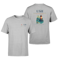 Thumbnail for Malvinas Argentinas International Airport (USH) design printed on light gray double-side t-shirt