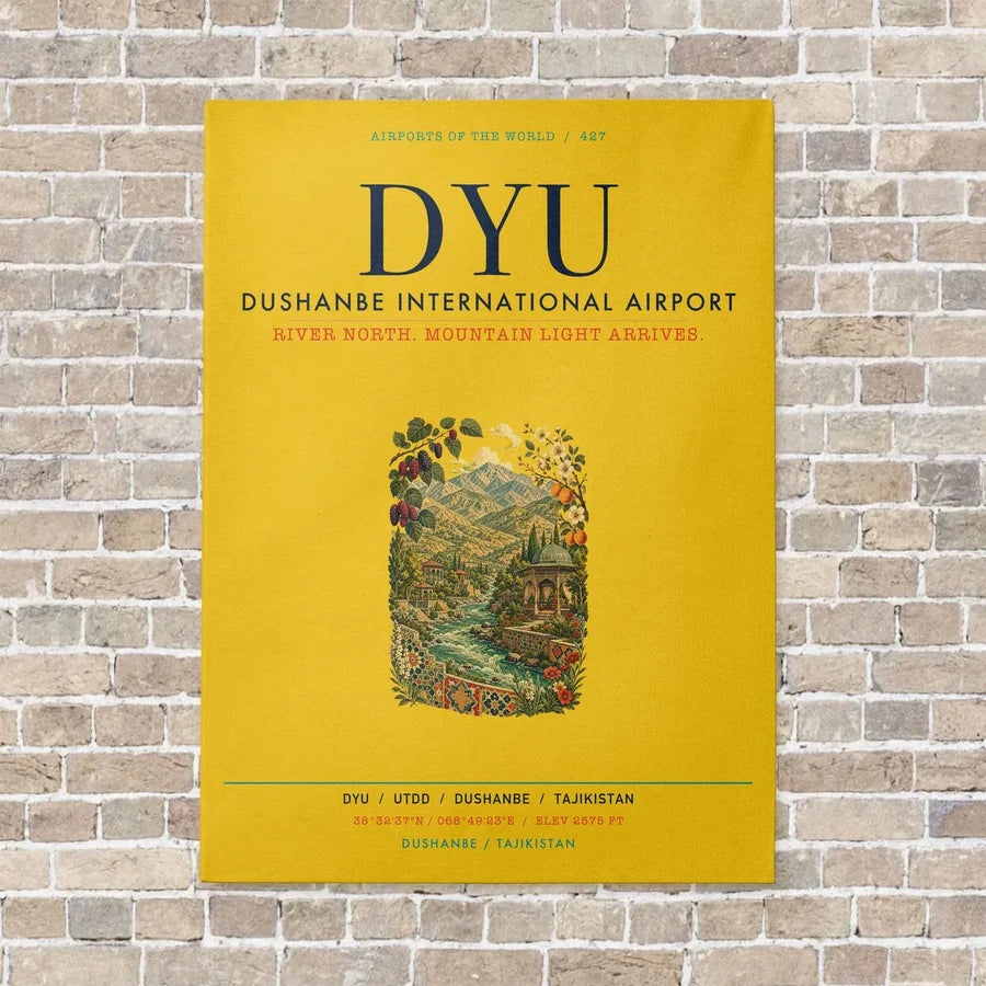 Dushanbe International Airport DYU vertical canvas print - no frame - yellow background