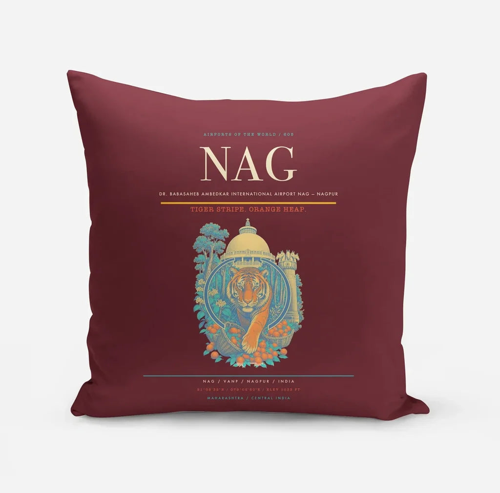 Dr. Babasaheb Ambedkar International Airport (NAG) design on dark red pillow