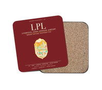 Thumbnail for Liverpool John Lennon Airport (LPL) design on dark red 1 piece coaster