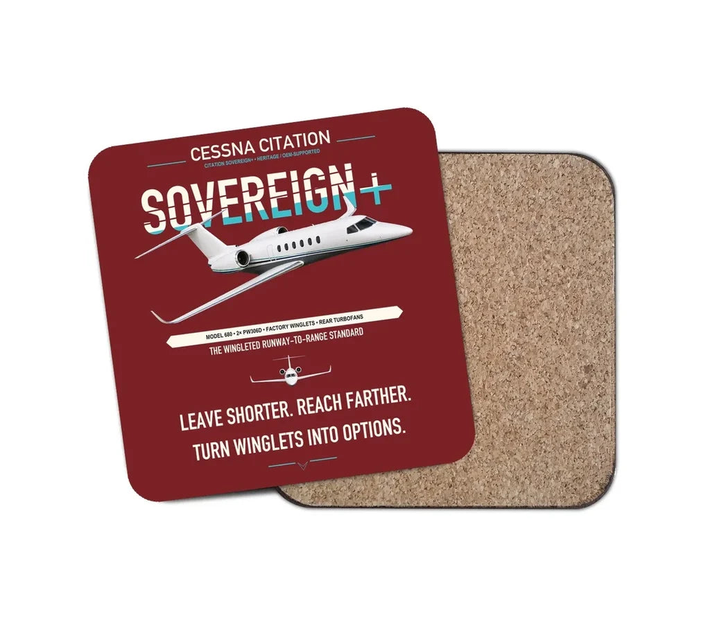 Cessna Citation Sovereign+ design on dark red 1 piece coaster