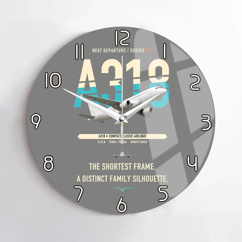 Airbus A318 design on gray no frame wall clock